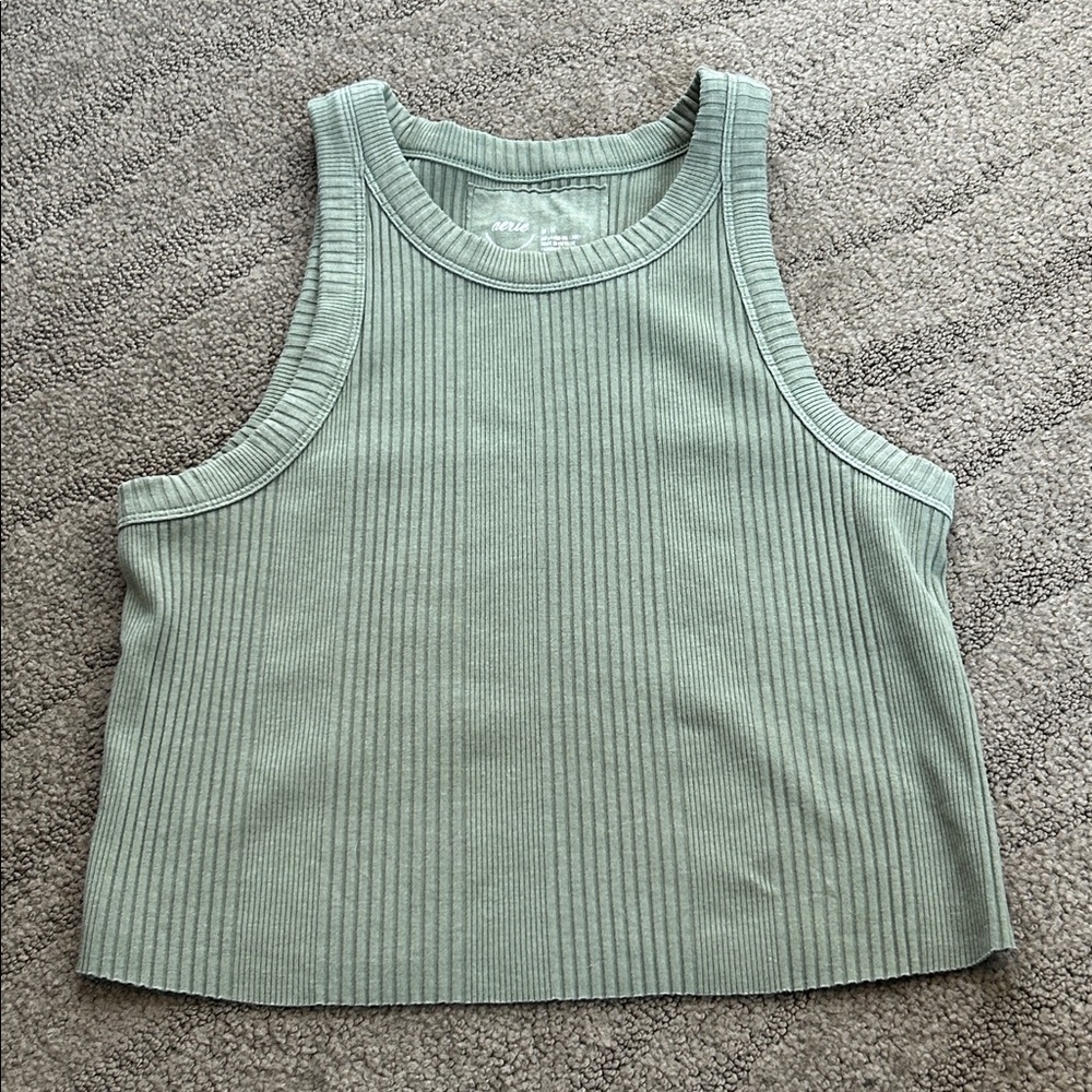 Aerie Ribbed Tank Top Scoop Neck Green Size Medium